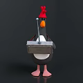 Cartoon Penguin Character Wearing Red Hat Holding Metal Box With Microphone