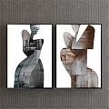 Abstract Paintings Two Framed Artworks Featuring Geometric Shapes and Human Figure Silhouettes on Wall