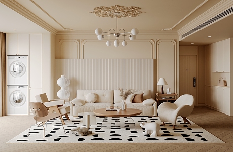 Cream Living Room French Living Room 3d model