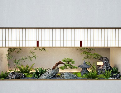 New Chinese Style Indoor Landscaping Landscape Stone Sick Plant Landscaping 3d model