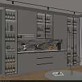 Modern Wine Cabinet With Glass Doors LED Lighting Wine Bottles Countertop And Potted Plant