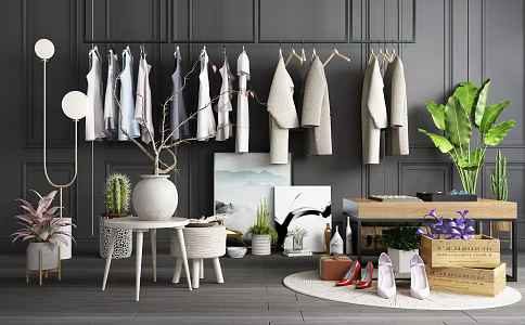 Modern hanger clothing store clothes rack plant potted plant decoration combination 3d model