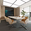 Modern Conference Room Interior Featuring Long Table Comfortable Chairs Large Digital Screen And Natural Light 3d model