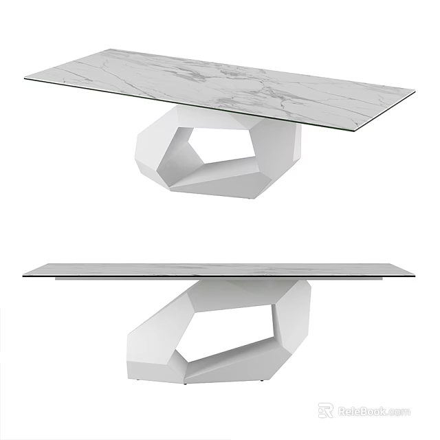 Modern Dining Table With Marble Tabletop And Geometric White Base Design 3d model