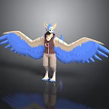 Anthropomorphic Animal With Blue And White Wings Brown Vest Khaki Pants Standing Pose 3D Render