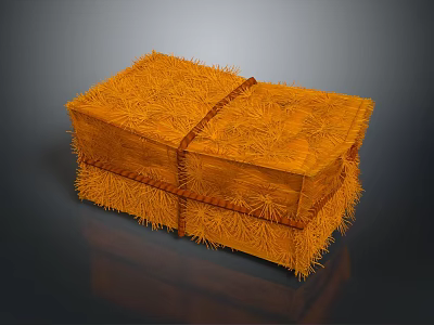 Orange Fibrous Wrapped Box With Textured Surface And Binding Straps On Dark Background 3d model