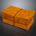 Orange Fibrous Wrapped Box With Textured Surface And Binding Straps On Dark Background