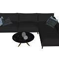 Gray Sectional Sofa with Throw Pillows and Round Marble Coffee Table with Vases 3d model