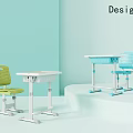 Modern Designer Desk And Chair Set With Green Blue And White Colors