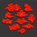 Traditional Red Auspicious Clouds Decorative Pattern Art Design On Dark Background 3d model