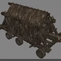 Ancient Wooden Siege Weapon with Spiked Wheels and Roof Like Medieval Military Structure