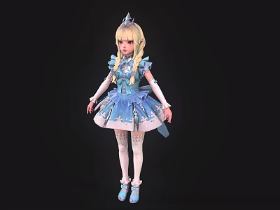 Game And Movie Character With Blonde Hair Blue Dress Crown White Stockings And Blue Shoes 3d model