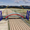Modern Bridge Construction Site Featuring Cranes Steel Structure And Rail Tracks 3d model