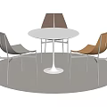 Modern Round White Dining Table Set With Three Chairs On Circular Rug 3d model