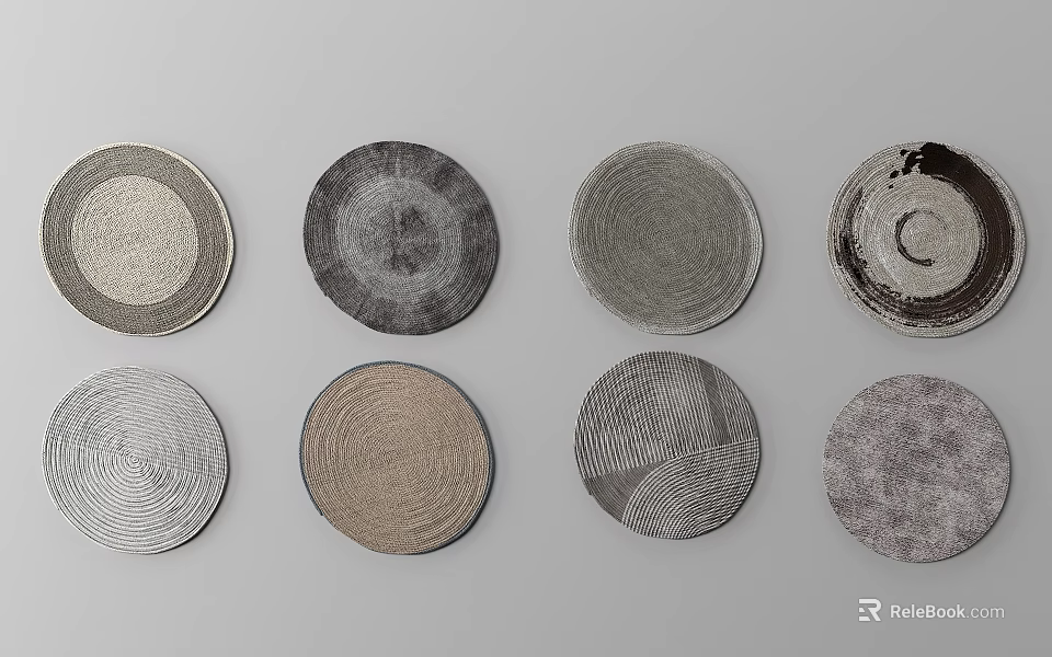 Various Round Rugs With Different Textures And Neutral Color Patterns For Home Decor 3d model