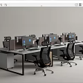 Modern Office Desk Setup With Computer Monitors Ergonomic Chairs And Wooden Cabinets