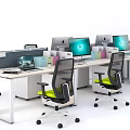 Modern Office Desks Setup With Computer Monitors Ergonomic Chairs And Storage Drawers 3d model