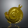 Golden Snail With Ornate Spiral Shell And Lustrous Surface Design