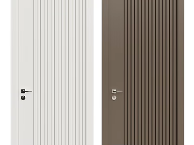 Modern Hinged Door Design With White And Brown Vertical Stripes And Sleek Handles 3d model