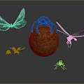Colorful Insects Including Blue Butterfly Dung Beetle Dragonfly Ladybugs And Red Bugs On Dung Ball