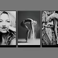 Black And White Figure Paintings With Female Portrait And Dancer Poses Three Piece Wall Art