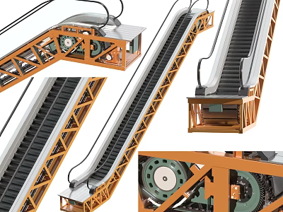Escalator Mechanical Structure And Components 3d model