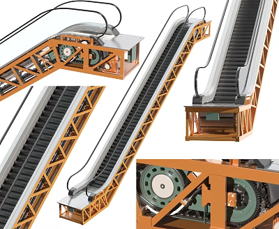 Escalator Mechanical Structure And Components 3d model