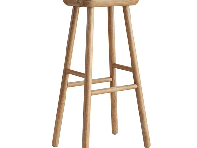 Modern Wooden Bar Stool With Four Legs And Cross Bars Design For Home Use 3d model