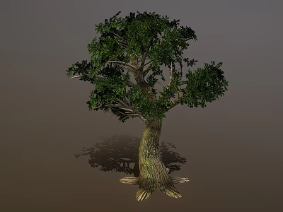 Lush Green Tree With Thick Trunk Exposed Roots And Dense Foliage 3d model