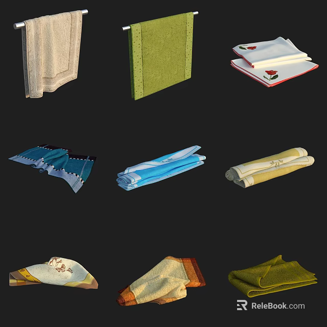 Colorful Bathroom Accessories With Neatly Folded Towels in Various Colors for Home Use 3d model 