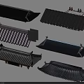 Traditional Architectural Roof Components Featuring Various Tile Styles And Eaves Designs