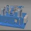 Blue Hydraulic Industrial Equipment With Dual Motors Pipes Gauges And Valves On Stable Base