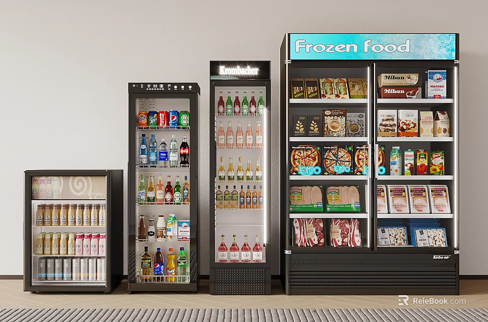 Commercial Display Refrigerators And Freezers Featuring Beverages Frozen Food And Snacks 3d model 