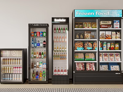 Commercial Display Refrigerators And Freezers Featuring Beverages Frozen Food And Snacks 3d model
