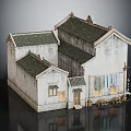 Traditional Chinese Architecture With Tiled Roofs White Walls and Hanging Clothes