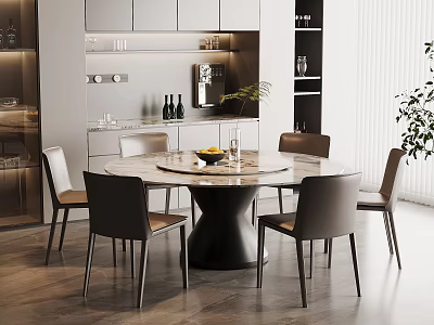 Elegant Modern Dining Set With Round Marble Table And Chairs In Contemporary Kitchen 3d model