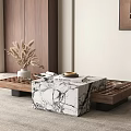 Modern Elegant Coffee Table Interior With Marble Tabletop And Wooden Frame