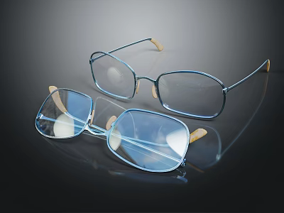 Shiny Blue Jewelry Pieces With Metal Frames And Wooden Accents On Dark Background 3d model