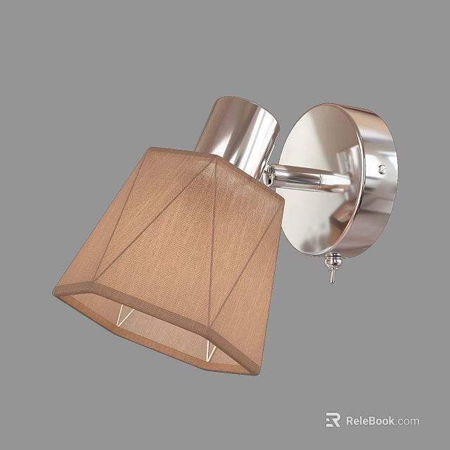 Modern Chrome Wall Light With Brown Fabric Shade And Geometric Design 3d model 