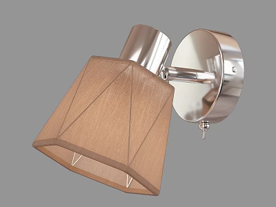 Modern Chrome Wall Light With Brown Fabric Shade And Geometric Design 3d model