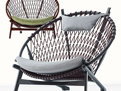 Modern Rattan Woven Leisure Chair with Gray Cushion and Pillow for Comfortable Seating 3d model