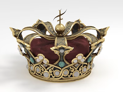 Ornate Golden Hat With Intricate Design Green White Gemstones Crimson Red Base 3d model