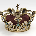 Ornate Golden Hat With Intricate Design Green White Gemstones Crimson Red Base