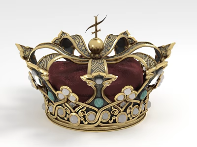 Ornate Golden Hat With Intricate Design Green White Gemstones Crimson Red Base 3d model Ornate Golden Hat With Intricate Design Green White Gemstones Crimson Red Base 3d model