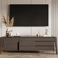 Modern TV Stand With Flat Screen TV Pampas Grass Candles And Books
