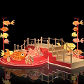 Traditional Themed Photo Spot With Fish Shaped Decorations Red Base And Wooden Steps