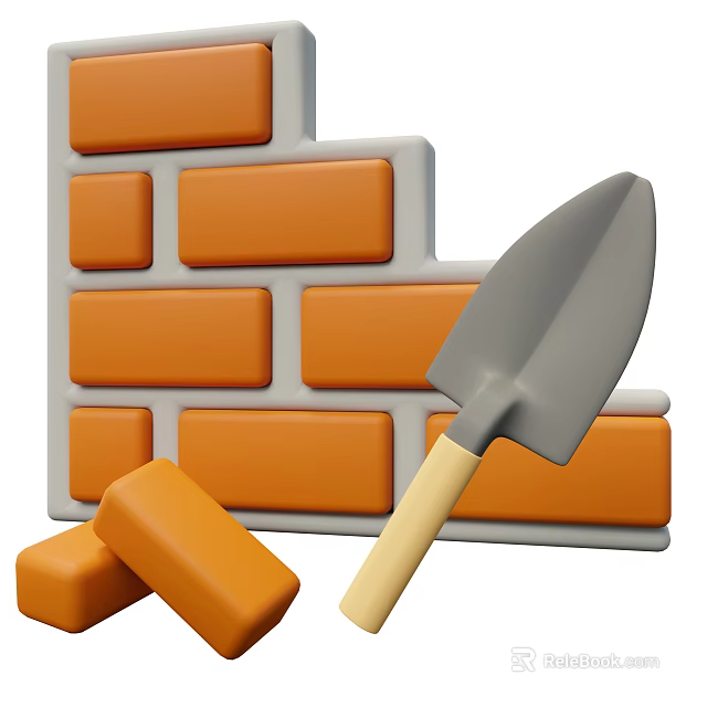 Decorative Ornament Set With Orange Bricks Gray Trowel And Stacked Structure 3d model