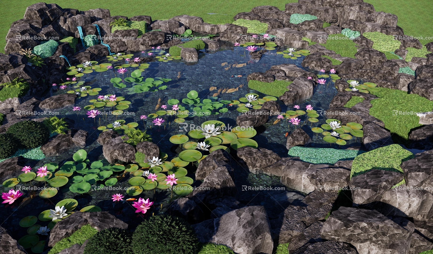 New Chinese-style Waterscape Modern Lotus Pond Waterfront Park Lotus Pond Fake Rock Stack Koi Pond Lotus Pond Rock Rock Combination 3d model