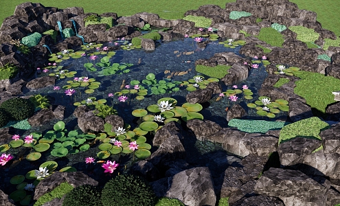 New Chinese-style Waterscape Modern Lotus Pond Waterfront Park Lotus Pond Fake Rock Stack Koi Pond Lotus Pond Rock Combination 3d model