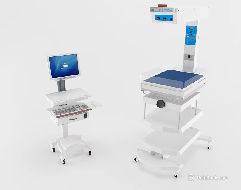 Advanced Medical Equipment Featuring Computer Monitor Blue Surface And Mobile Cart Design 3d model 